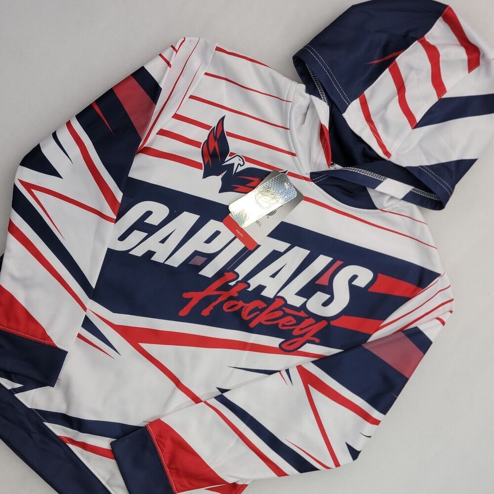Washington Capitals NHL Youth Pullover Hoodie Sz L Navy White Away Ice New Tags